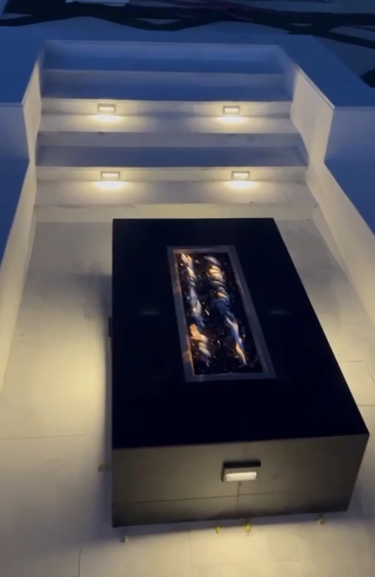 Fire Pits project in Roseville β Linear fire pit table night lighting by Pinnacle Pools and Landscape, Sacramento CA